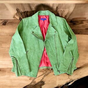 Twiggy London Leather Zip Up Moto Biker Jacket Green Size Medium